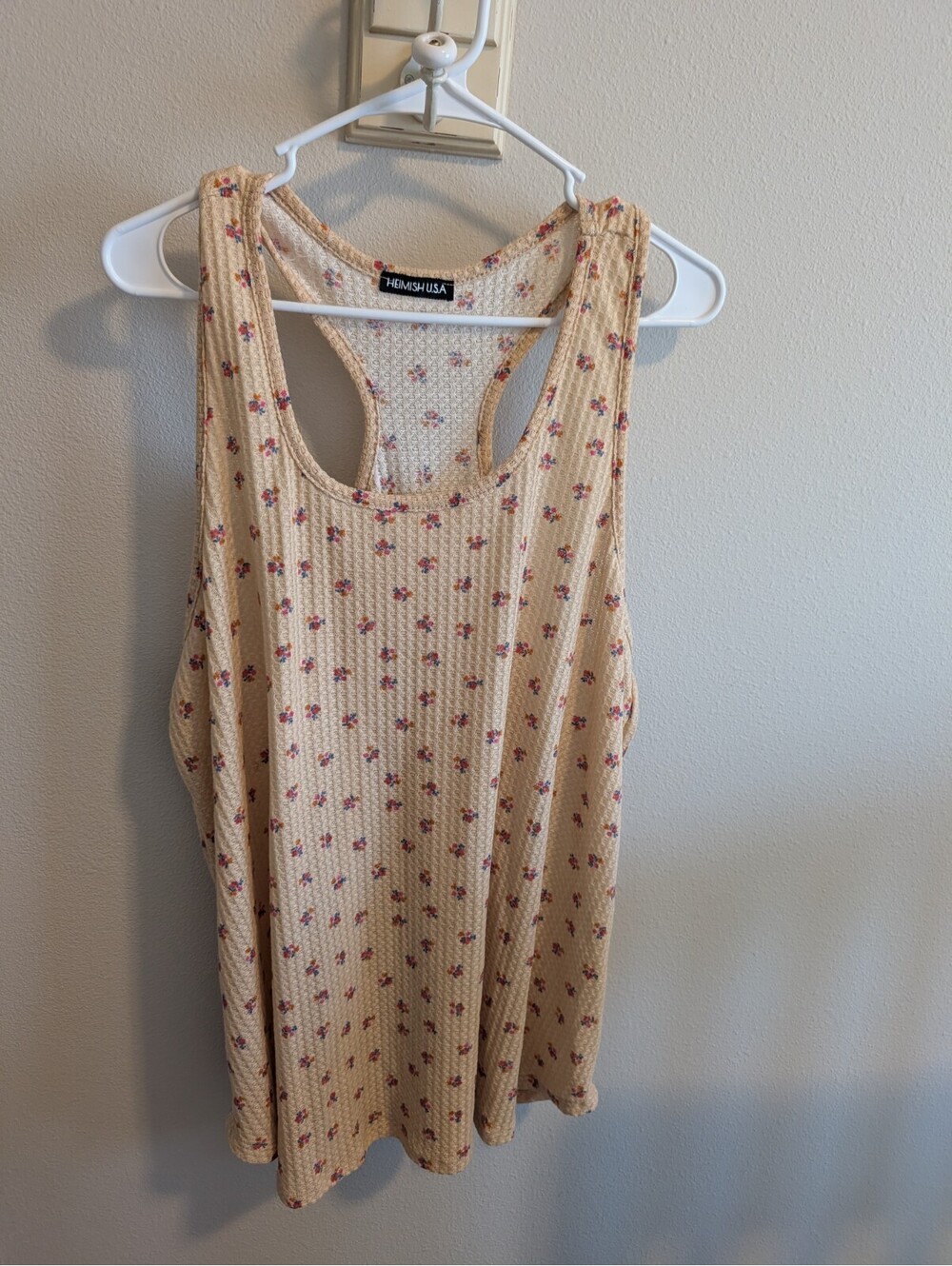 Hemish USA Woman's XXL Waffle Knit Racerback Tank Top Floral Neutral Cottagecore